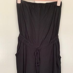 Black strapless jumpsuit with pockets